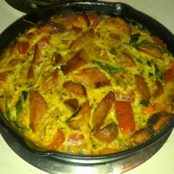 Farmer's Pavilion at The Friendly Market - Sausage and eggs from Bluegrass Meats,spices from Colonel De,veggies from the indoor produce market and mix for a tasty frittata