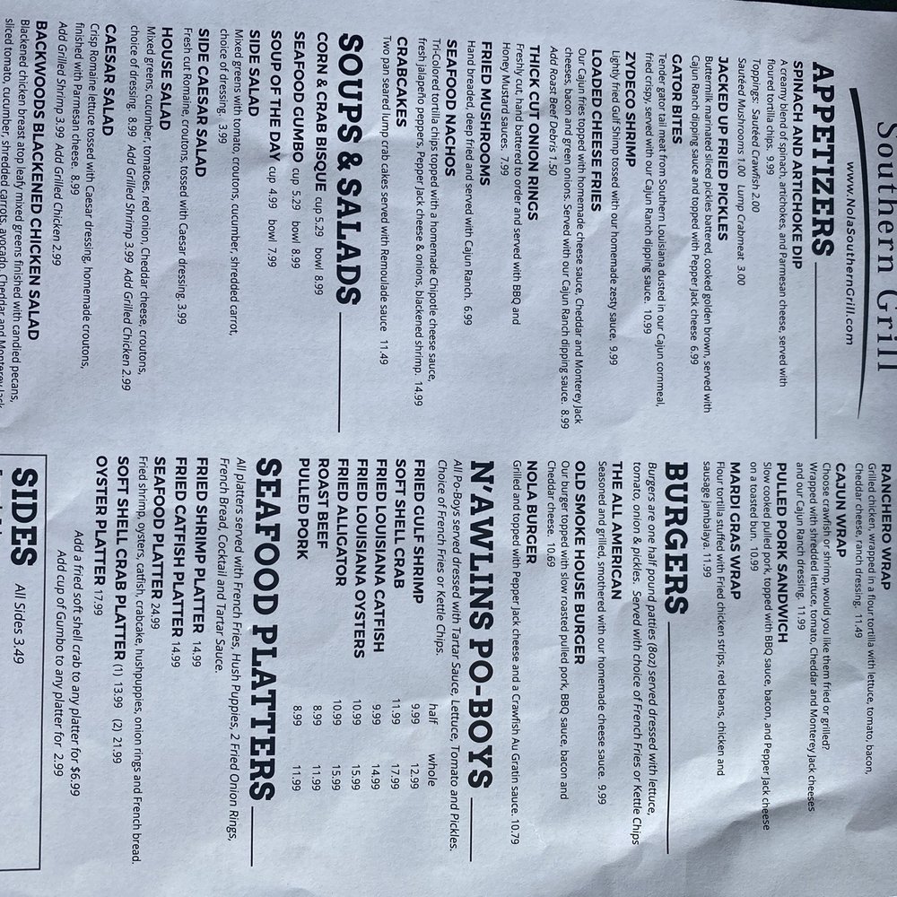 Nola Southern Grill - Menu - New American Near Me - Slidell, Louisiana Nola Southern Grill - Menu - New American Near Me - Slidell, Louisiana
