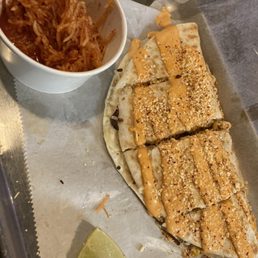 Elote quesadilla and Kimchi slaw Elote quesadilla and Kimchi slaw