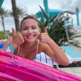 Don't forget sunblock! Fun in the sun poolside with my sis!! Towels are available just show your wristband!
