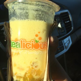 Fruitealicious - My fresh mango smoothie with lots of star shaped mango jellies + boba/tapioca - Coffee & Tea Near Me - Carrollton, Texas