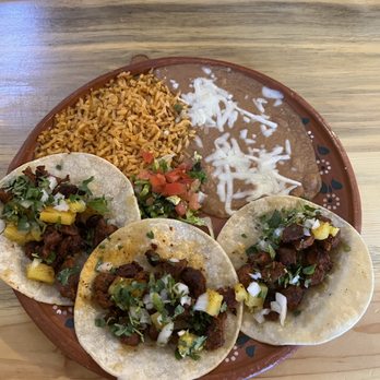 El Campestre - Tacos al Pastor with tasty pork and pineapple, cilantro and onions - Mexican Near Me - Cortez, Colorado