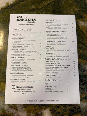 Menu photo 3 Da Hawaiian Kitchen Huntington Beach, CA