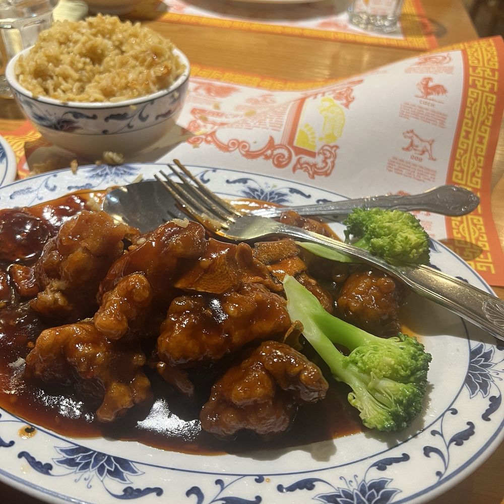 Orange chicken, broccoli, fried rice, Crispy Spring Rolls, water Orange chicken, broccoli, fried rice, Crispy Spring Rolls, water