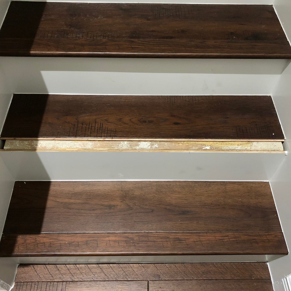 My house painter nearly fell down the stairs when this step came apart underneath his foot. My house painter nearly fell down the stairs when this step came apart underneath his foot.