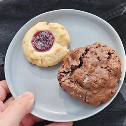 Revival Cafe & Kitchen - Raspberry  Thumbprint Cookie & Chocolate Walnut Mudslide