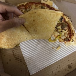 Undercooked greasy pizza