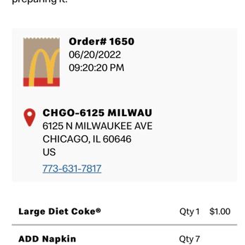 McDonald's - Time order placed inside for dine in - Burgers Near Me - Chicago, Illinois