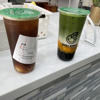 Boba Binge - T9. Lychee Black Tea and L5. Mango Matcha Latte - Coffee & Tea Near Me - Oakland, California Boba Binge - T9. Lychee Black Tea and L5. Mango Matcha Latte - Coffee & Tea Near Me - Oakland, California