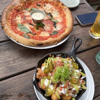 Salt + Ash Beach House - margherita pizza & tater tot-chos - Seafood Near Me - Halifax, Nova Scotia
