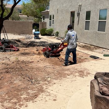 Jr's Lawn Maintenance - This image depicts the grinding process of a palm tree stump. - Landscaping Near Me - Henderson, Nevada Jr's Lawn Maintenance - This image depicts the grinding process of a palm tree stump. - Landscaping Near Me - Henderson, Nevada