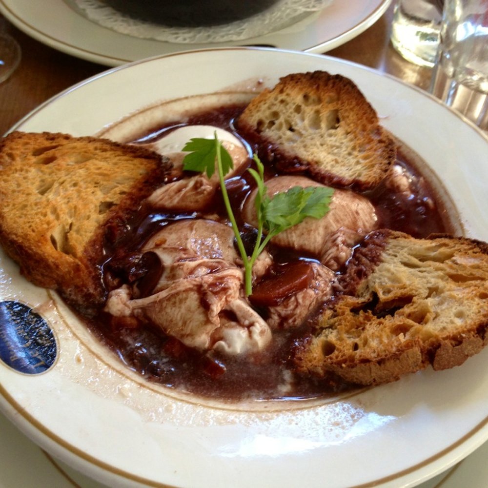 Le Carnot - Poached Eggs in Red Wine Sauce; Regional Specialty - Brasseries Near Me - Beaune, 21 Le Carnot - Poached Eggs in Red Wine Sauce; Regional Specialty - Brasseries Near Me - Beaune, 21