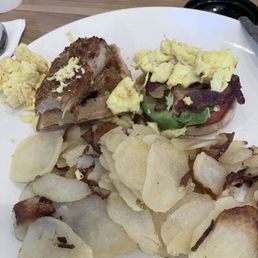 Choose 2 "eggs Benedict "- chicken and waffles, "Californian" with scrambled eggs and hollandaise on the side Choose 2 "eggs Benedict "- chicken and waffles, "Californian" with scrambled eggs and hollandaise on the side