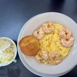 Shrimp & Cheese Grits with cabbage