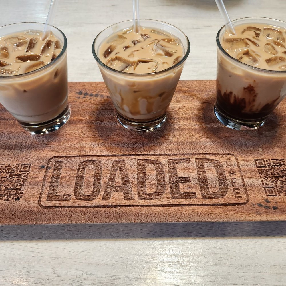 Loaded Cafe - Long Beach - Iced coffee flight (horchata, caramel, and mocha) - American Near Me - Long Beach, California Loaded Cafe - Long Beach - Iced coffee flight (horchata, caramel, and mocha) - American Near Me - Long Beach, California