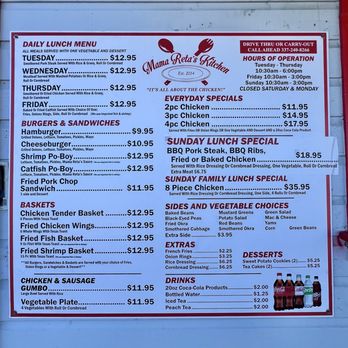 Mama Reta's Kitchen - Menu - there are also specials not shown here. - Soul Food Near Me - Lake Charles, Louisiana Mama Reta's Kitchen - Menu - there are also specials not shown here. - Soul Food Near Me - Lake Charles, Louisiana