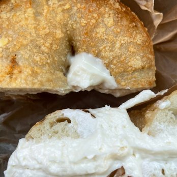 Big Doms Bagel Shop - Asiago bagel with salted honey cream cheese - Coffee & Tea Near Me - Cary, North Carolina Big Doms Bagel Shop - Asiago bagel with salted honey cream cheese - Coffee & Tea Near Me - Cary, North Carolina