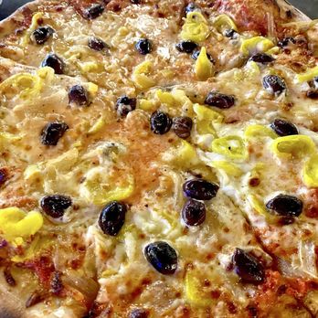 Ferrari Pizza Bar - Rosa sauce, caramelized, onions, olives, and banana, peppers, with mozzarella cheese - Pizza Near Me - East Rochester, New York Ferrari Pizza Bar - Rosa sauce, caramelized, onions, olives, and banana, peppers, with mozzarella cheese - Pizza Near Me - East Rochester, New York