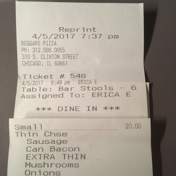 Beggars Pizza - You can see no green peppers were ordered not server mistake - Pizza Near Me - Chicago, Illinois
