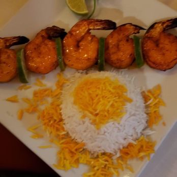 Marjan Fine Persian Grill - shrimp kabob with saffron rice. - Persian/Iranian Near Me - Morristown, New Jersey
