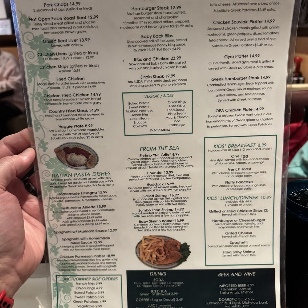 Grapevine Restaurant - Flip side of full menu - Greek Near Me - Boiling Springs, South Carolina