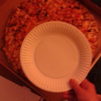 Slam Dunk Pizza - sizes are huge! this is a large. standard paper plate (came with delivery) for reference- held about an inch above the pizza. - Pizza Near Me - Ukiah, California Slam Dunk Pizza - sizes are huge! this is a large. standard paper plate (came with delivery) for reference- held about an inch above the pizza. - Pizza Near Me - Ukiah, California