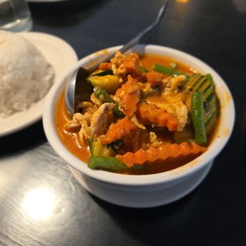 Thai House - Keang Panang Kai (red curry) with chicken.  It was a flavor EXPLOSION! - Thai Near Me - Modesto, California