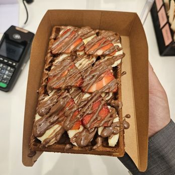 Crisp N Fluff - Build your own waffle with banana, strawberry and Belgium Milk Chocolate - Waffles Near Me - Sherman Oaks, California Crisp N Fluff - Build your own waffle with banana, strawberry and Belgium Milk Chocolate - Waffles Near Me - Sherman Oaks, California