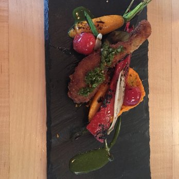 Bar Purlieu - Frogs legs with roasted vegetables - French Near Me - Eugene, Oregon