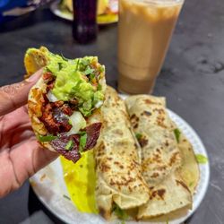 Tacos Los Poblanos - Quesataco (Chorizo) and Tacos Arabes (Carne Asada). Dinner 3/9/2025