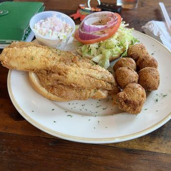 Crazy Fish Seafood Shack - Fried grouper w/ hush puppies. Coleslaw was fire. - Seafood Near Me - Lake Wales, Florida Crazy Fish Seafood Shack - Fried grouper w/ hush puppies. Coleslaw was fire. - Seafood Near Me - Lake Wales, Florida