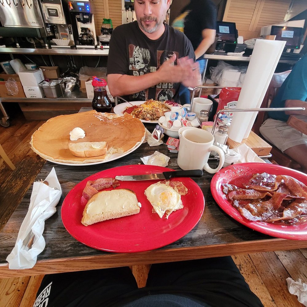 Billy Gail's - Billion Dollar Bacon Camp Breakfast Sweet Cream Pancake - American Near Me - Branson, Missouri Billy Gail's - Billion Dollar Bacon Camp Breakfast Sweet Cream Pancake - American Near Me - Branson, Missouri