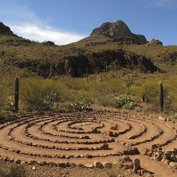 Sanctuary Cove - Sanctuary Labyrinth with Sombrero Peak in the background - Hiking Near Me - Tucson, Arizona