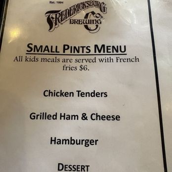 Fredericksburg Brewing - Child's menu - Breweries Near Me - Fredericksburg, Texas