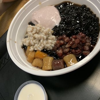 MandRo Teahouse - The Korean dessert with grass jelly, sweet potato balls, barley, red bean and taro - Bubble Tea Near Me - Davis, California MandRo Teahouse - The Korean dessert with grass jelly, sweet potato balls, barley, red bean and taro - Bubble Tea Near Me - Davis, California