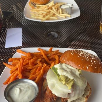 Boathouse Cantina - Cantina Club with sweet potato fries and Boater Burger with fries - Burgers Near Me - Salida, Colorado Boathouse Cantina - Cantina Club with sweet potato fries and Boater Burger with fries - Burgers Near Me - Salida, Colorado