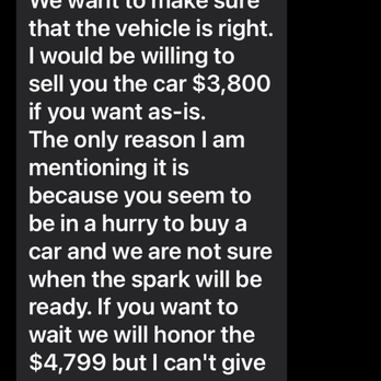 Ultimate Auto - Claiming will sell as is as a bluff. Also saying again will sell to me at $4799 - Car Dealers Near Me - Camp Springs, Maryland
