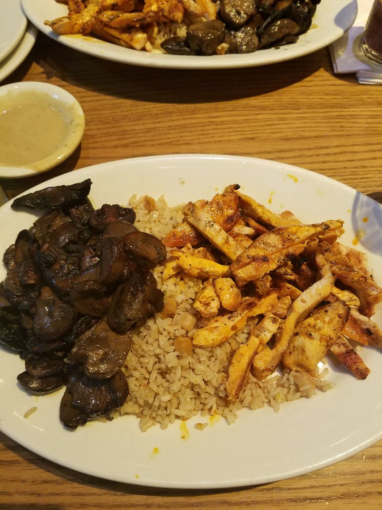 Rosemary organic chicken platter with brown rice and portabella