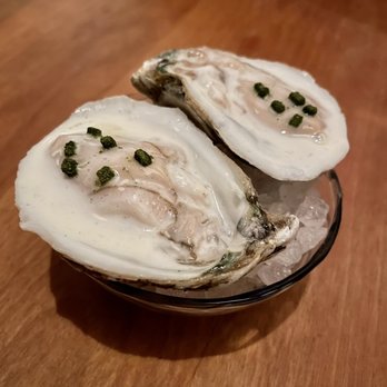 Theodore Rex - Oysters in almond milk, fig leaf, and Meyer lemon - New American Near Me - Houston, Texas