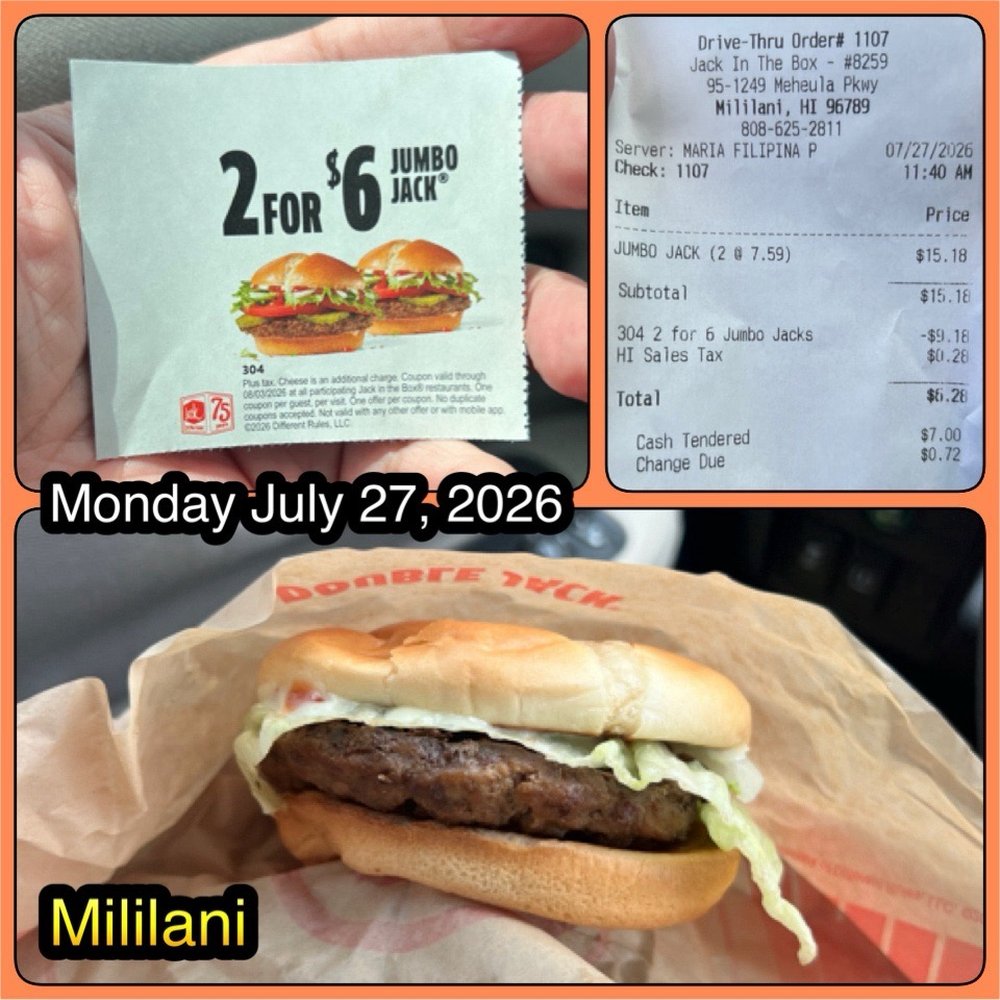 Jack in the Box - A really good deal. Monday July 27, 2026 - Fast Food Near Me - Mililani, Hawaii Jack in the Box - A really good deal. Monday July 27, 2026 - Fast Food Near Me - Mililani, Hawaii