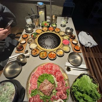 Kook Korean BBQ - Whole spread + yogurt soju pitcher - Korean Near Me - Vancouver, British Columbia