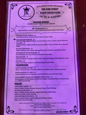 Menu photo 2 JohnKing Grill & Dueling Pianos Charleston, SC