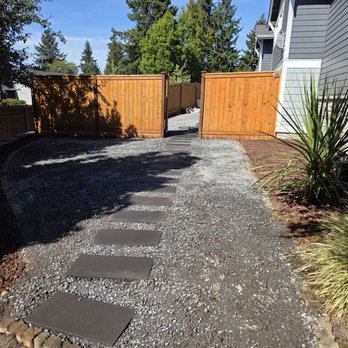 Destiny Landscaping Construction & Crawl Space Service - Dark paver stone walkway and gravel leading into the backyard - Landscaping Near Me - Olympia, Washington Destiny Landscaping Construction & Crawl Space Service - Dark paver stone walkway and gravel leading into the backyard - Landscaping Near Me - Olympia, Washington