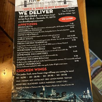 Brooklyn Pizza - Menu - Pizza Near Me - Seminole, Florida Brooklyn Pizza - Menu - Pizza Near Me - Seminole, Florida