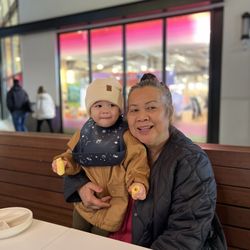 Joe's Burgers - Happily waiting in the nice outdoor seating area.