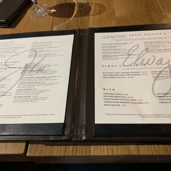 Elway's - The menu..needs to be updated on price bc my bill was different, almost $2 different on the meals - New American Near Me - Denver, Colorado Elway's - The menu..needs to be updated on price bc my bill was different, almost $2 different on the meals - New American Near Me - Denver, Colorado