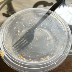 Cakes by keon - Empty peach cobbler container. I really tried to only eat a lil bit and save for after dinner.