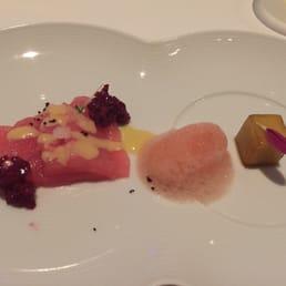 Soy marinated mango, sashimi, and I forgot the rest. Soy marinated mango, sashimi, and I forgot the rest.