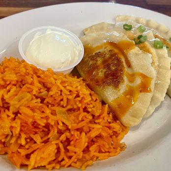 The Fox Den - House rice with pierogi combo - Polish Near Me - Woburn, Massachusetts The Fox Den - House rice with pierogi combo - Polish Near Me - Woburn, Massachusetts
