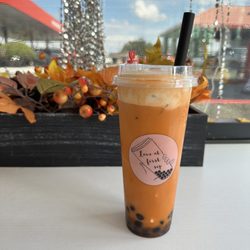 Love At First Sip - Pumpkin Spice Cheese Mousse Thai Tea with Boba Pearls